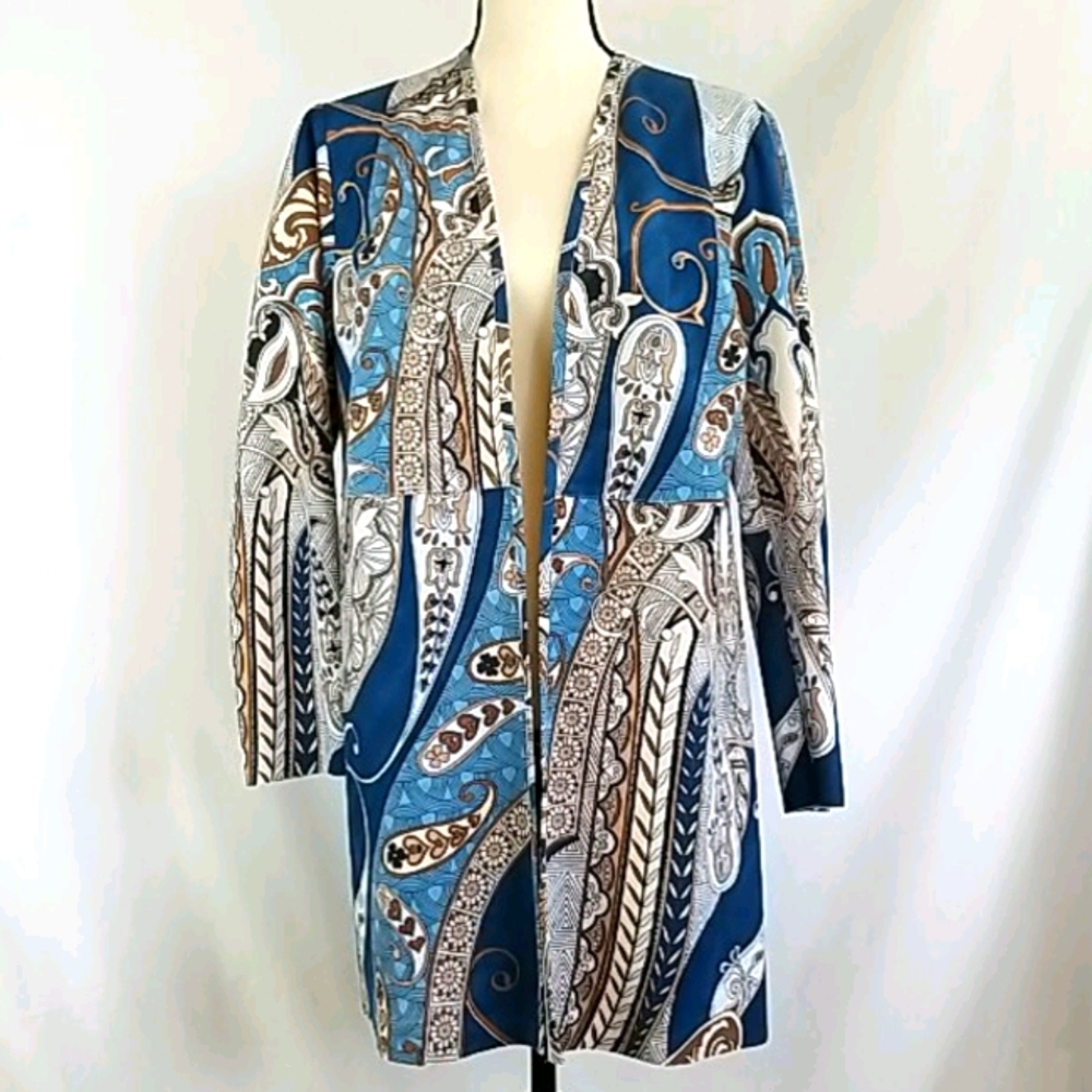 Blue, white, taupe paisley duster cardigan.